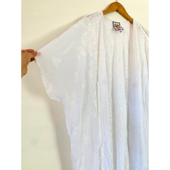Johnny Was Women's One Size White Lace Embroidered Open Front Kimono - Picture 14 of 15